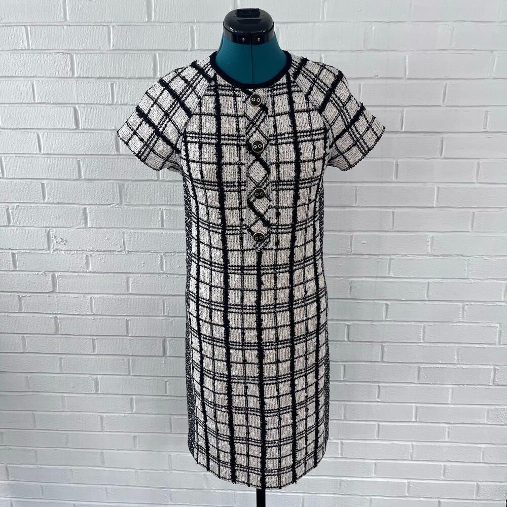 St. John designer plaid tweed midi dress